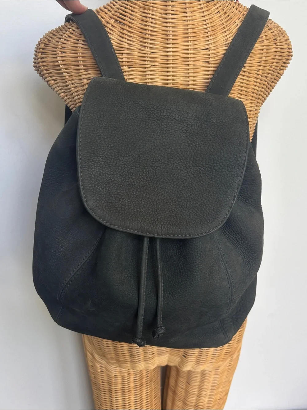 Vintage 90s Coach Dark Green Suede Nubuck leather Drawstring backpack 4938 Italy